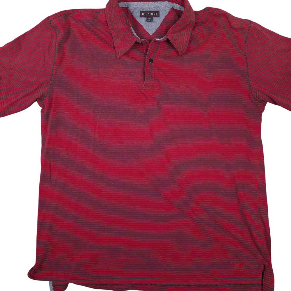 Tommy Hilfiger Mens Red & Black Striped Polo Shirt XXL 100% Cotton Rare Tag